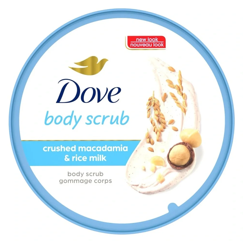 (3) Dove Body Scrub - Pomegranate Seeds Shea Butter, Crushed Macadamia Rice Milk